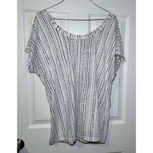Christopher & Banks Short Sleeve Lace Up Back Blouse White/Black Size Large NWT
